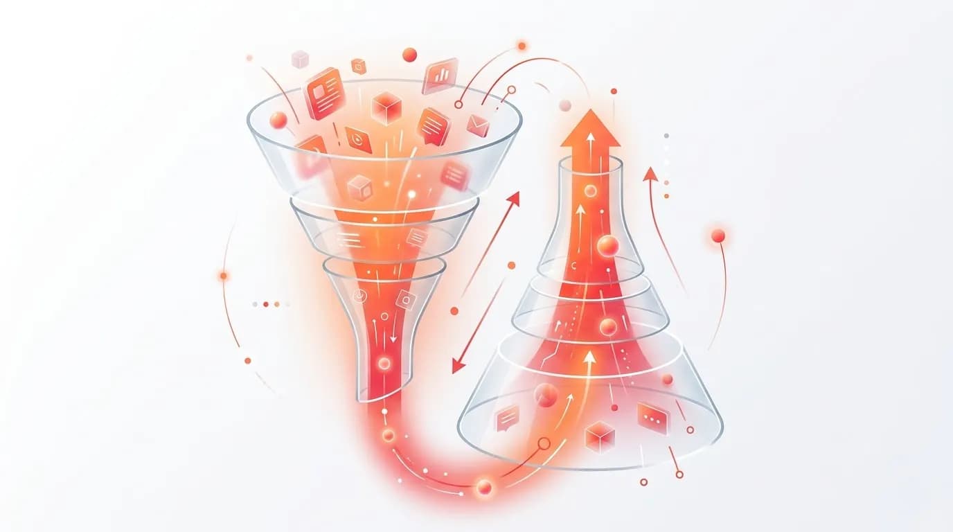 Sơ đồ ma trận kết hợp Content Funnel xuôi và ngược trong chiến dịch Digital Marketing
