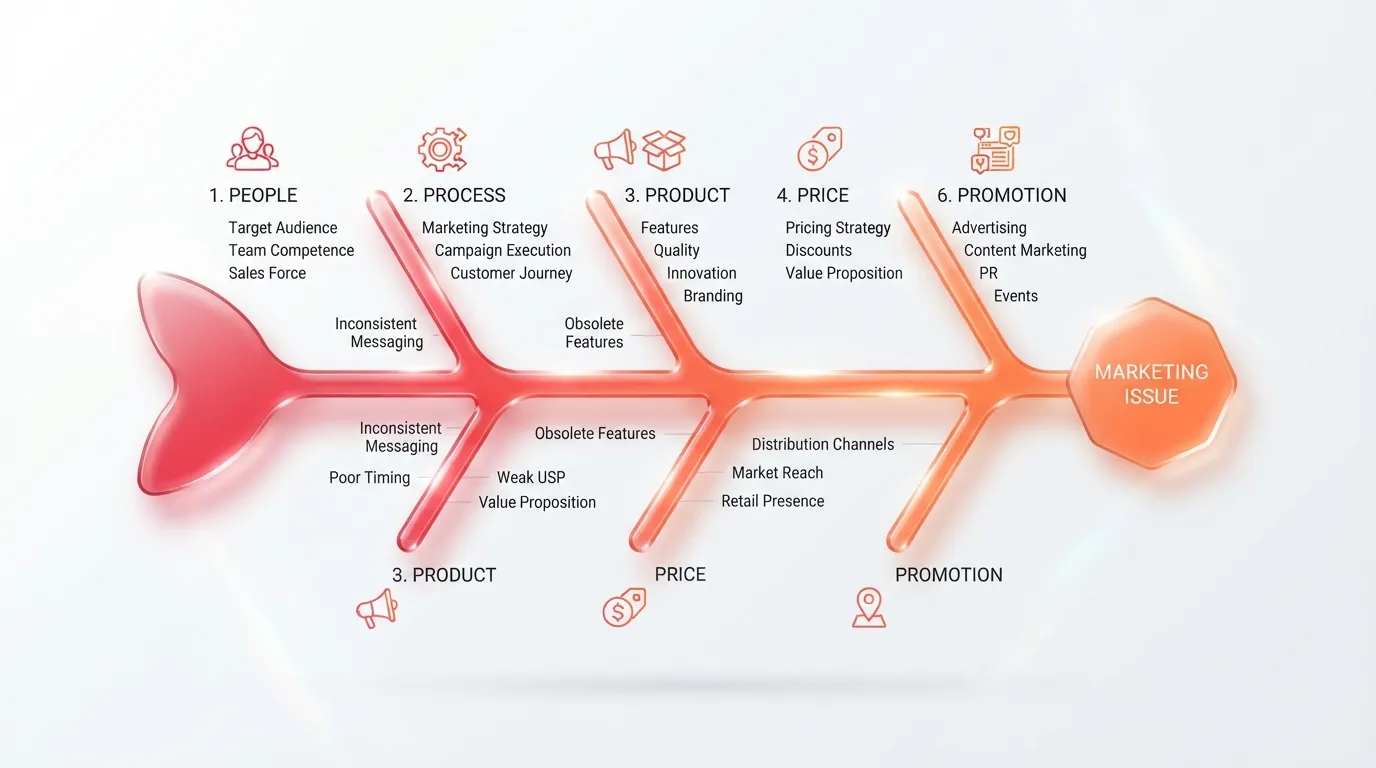 Mô hình sơ đồ xương cá Ishikawa trong marketing phân tích nguyên nhân gốc rễ