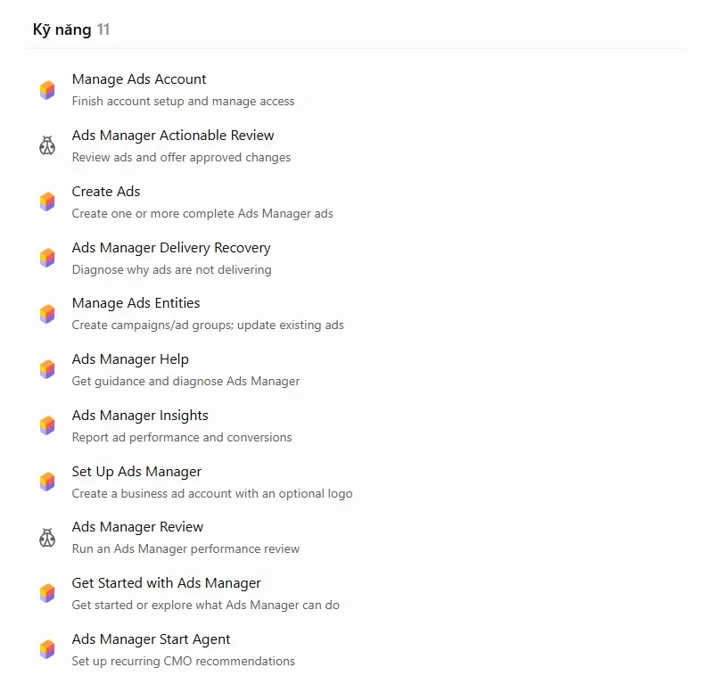 OpenAI Ads tại Việt Nam - 11 kỹ năng của plugin ChatGPT Ads Manager trong ChatGPT